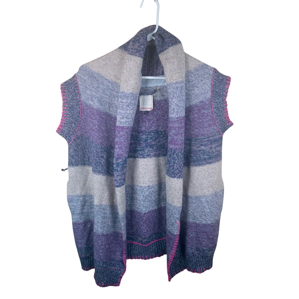 Rebecca Taylor Striped Knit Vest Women S Purple Cashmere Lambswool Angora Boho